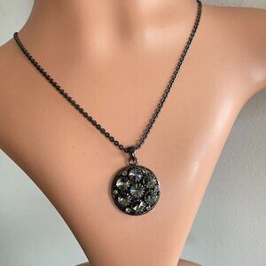 FAC Gunmetal Smoky Cluster Crystal Pendant Necklace NWT